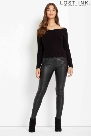 Lost Ink Knitted V neck Bardot Jumper